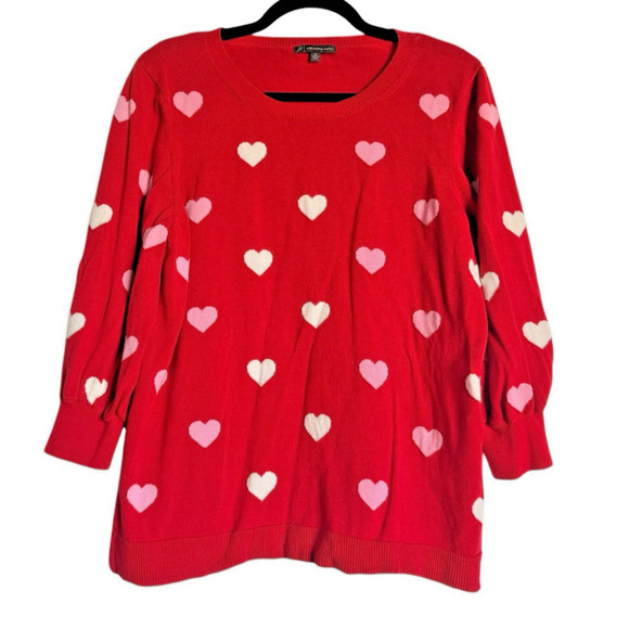 Adrianna‎ Papell Sz XL Crewneck Sweater Hearts Coquette Feminine Cottagecore - Picture 1 of 7